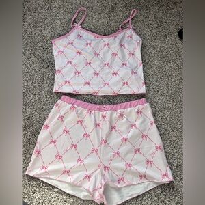 Pink Bow Print Women's Pajama Set